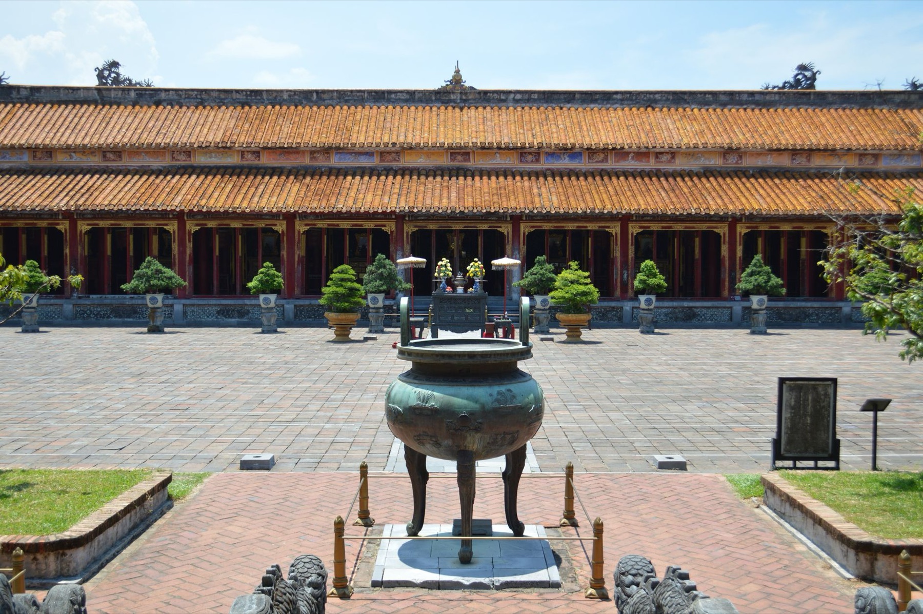 Hue — A view of the peaceful courtyard at the Imperial City, Hue, Vietnam, showcasing 